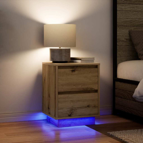 Mesitas de noche con luces LED 2 uds roble artisan 38x34x50 cm D