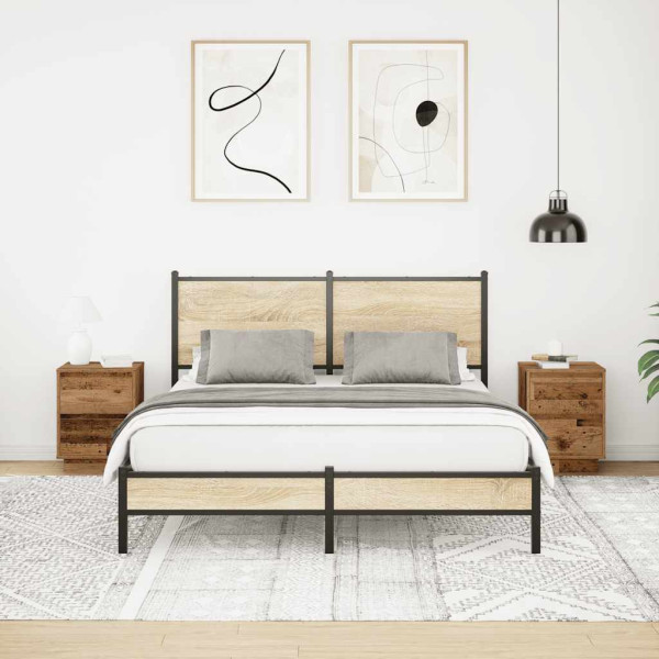 Mesillas de noche con luces LED 2 uds madera vieja 38x34x50 cm M 5