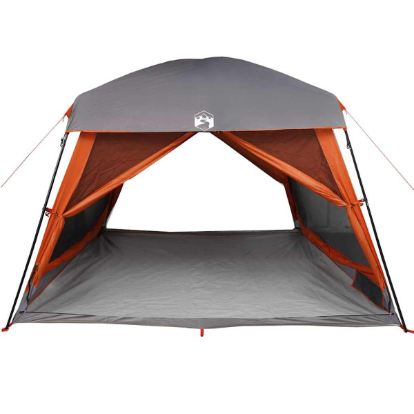 Tenda familiar estilo cabana 6 pessoas imperm. cinza/laranja M 5