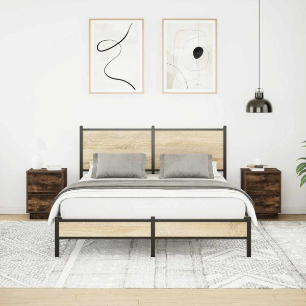 Mesas cabeceira c/ luzes LED 2 pcs 38x34x50 cm carvalho fumado M 5