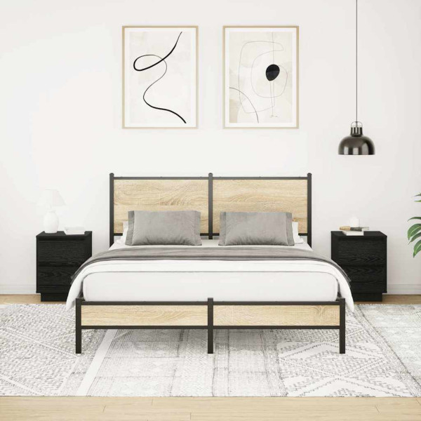 Mesas cabeceira c/ luzes LED 2 pcs 38x34x50 cm preto M 5