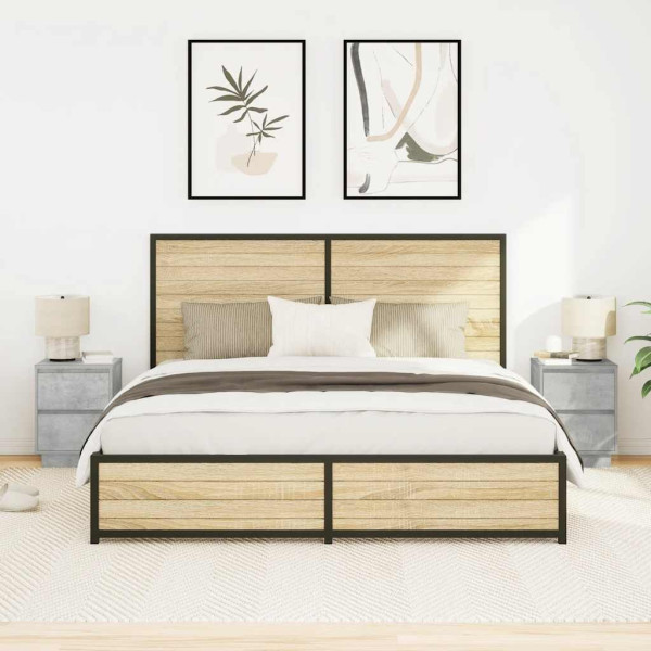 Mesas cabeceira c/ luzes LED 2 pcs 38x34x50 cm cinzento-cimento M 5