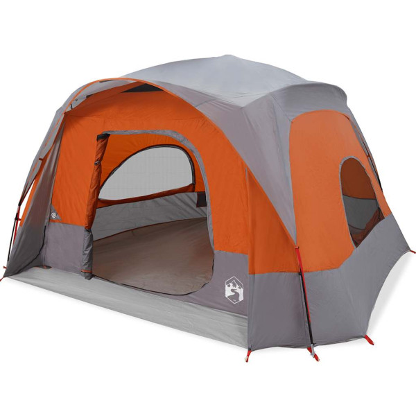 Tenda familiar estilo cabana 6 pessoas imperm. cinza/laranja M 2