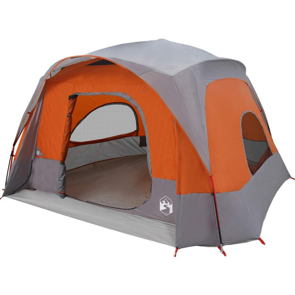 Tenda familiar estilo cabana 6 pessoas imperm. cinza/laranja M 3