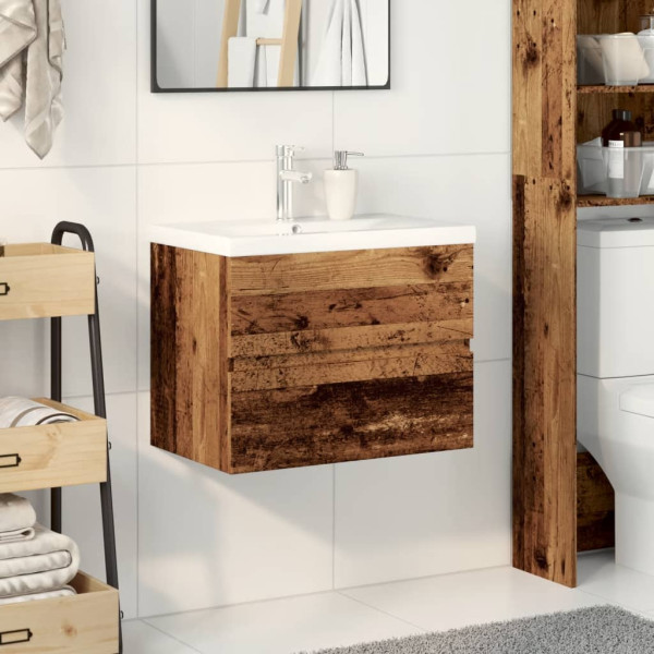 Mueble con lavabo integrado madera envejecida 61x39.5x49 cm M 3
