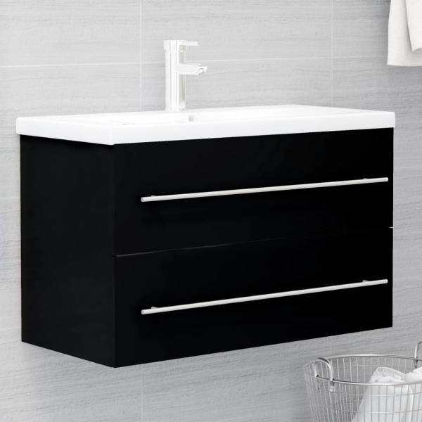 Mueble con lavabo madera de ingeniería negro D