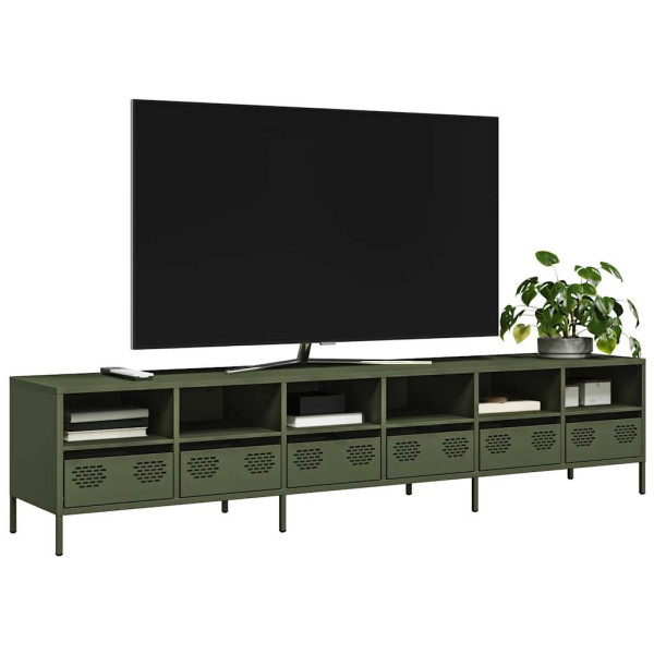 Mueble TV acero laminado en frío verde oliva 202x39x43.5 cm D