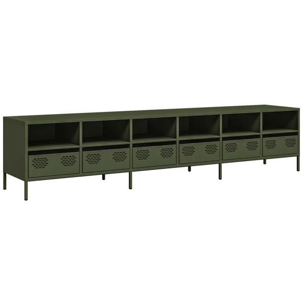 Mueble TV acero laminado en frío verde oliva 202x39x43.5 cm M 2
