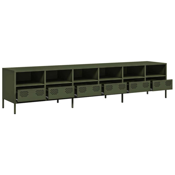 Mueble TV acero laminado en frío verde oliva 202x39x43.5 cm M 4