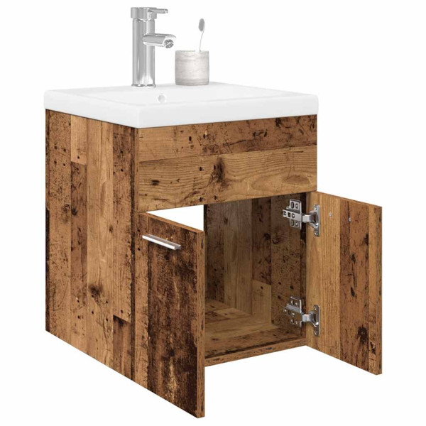 Mueble fregadero con lavabo y grifo empotrados madera vieja D