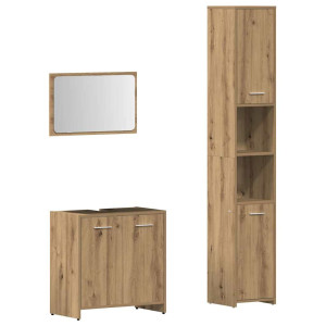 Juego de muebles baño 3 piezas madera ingeniería roble artisan H
