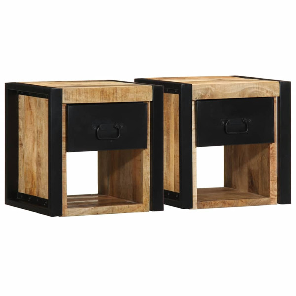 Mesitas de noche 2 uds 40x35x40 cm madera maciza rugosa mango D
