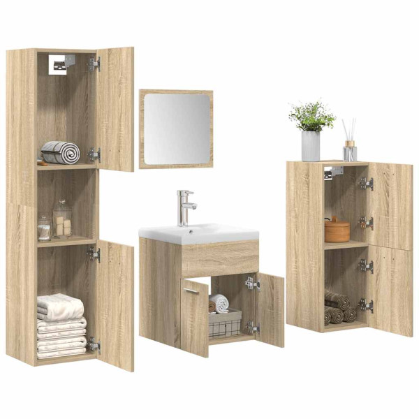 Juego de muebles de baño 5 pzas madera ingeniería roble Sonoma D