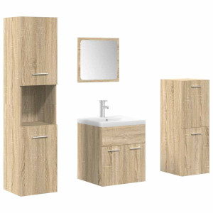 Juego de muebles de baño 5 pzas madera ingeniería roble Sonoma H