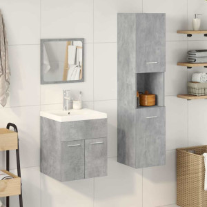 Juego muebles de baño 4 pzas madera contrachapada gris hormigón H