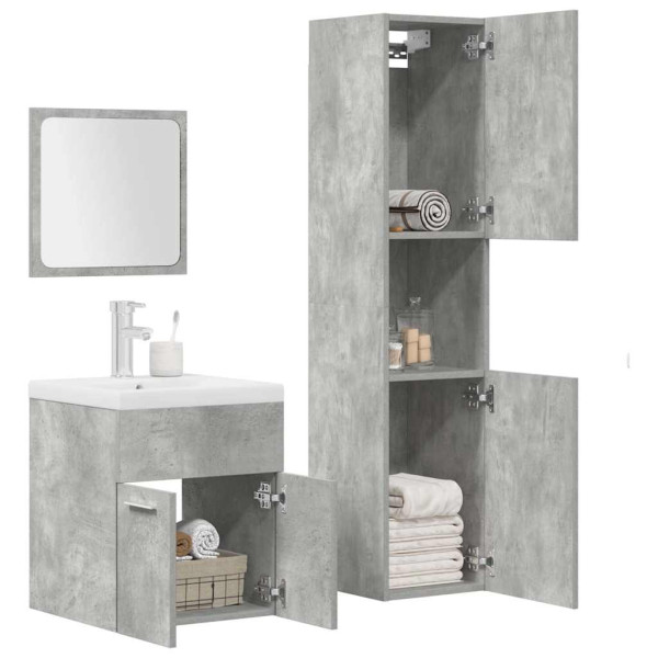 Juego muebles de baño 4 pzas madera contrachapada gris hormigón M 3