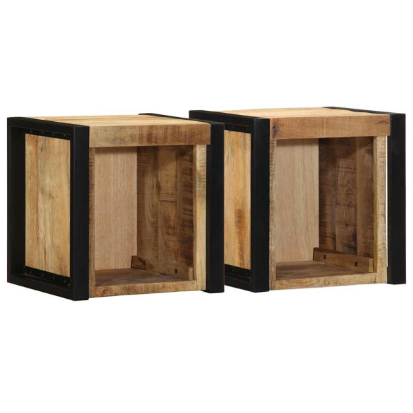 Mesitas de noche 2 piezas 40x35x40cm madera maciza rugosa mango D