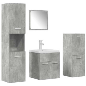 Set muebles de baño 5 piezas madera ingeniería gris hormigón H