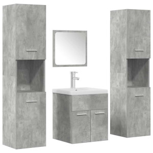 Set muebles de baño 5 piezas madera ingeniería gris hormigón H