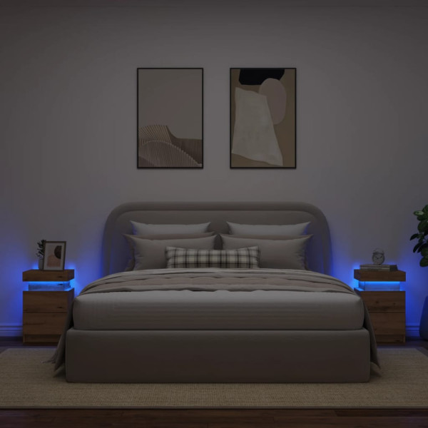 Mesitas noche con LED 2 uds madera roble artisian 35x39x55 cm D