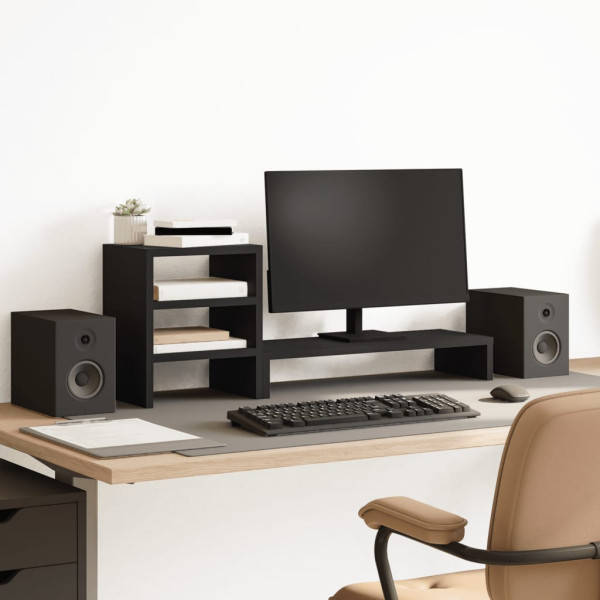 Soporte monitor organizador escritorio madera ingeniería negro D