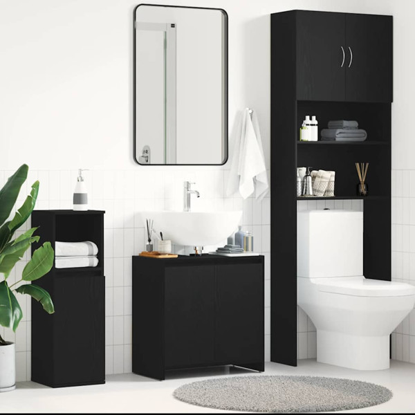 Armario de baño madera contrachapada negro roble 60x33x60 cm D