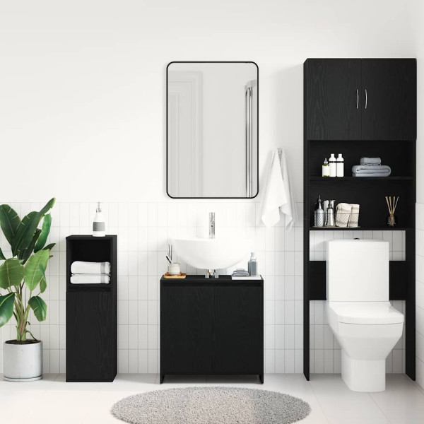 Armario de baño madera contrachapada negro roble 60x33x60 cm M 3