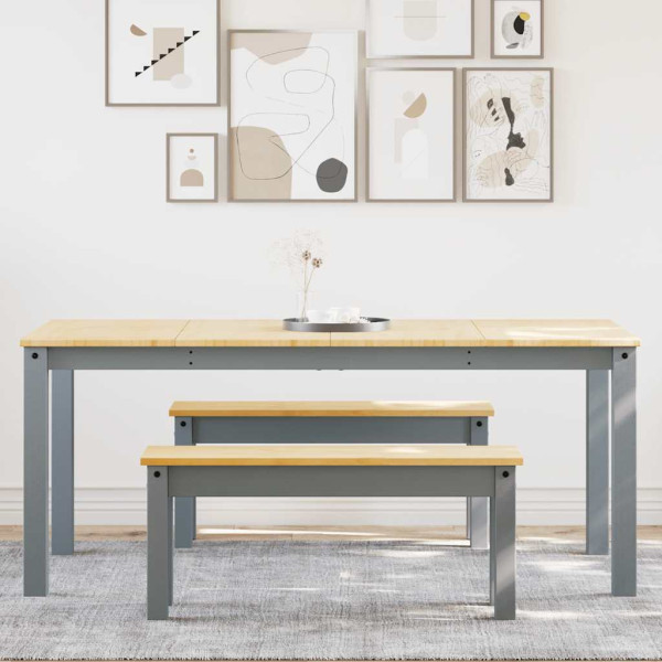 Juego de comedor Panama 3 pzas madera maciza de pino gris M 3