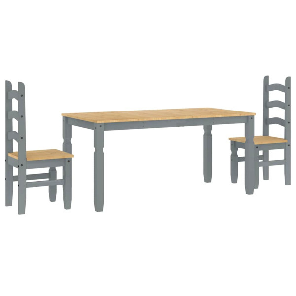 Juego de comedor Panama 3 pzas madera maciza de pino gris M 2