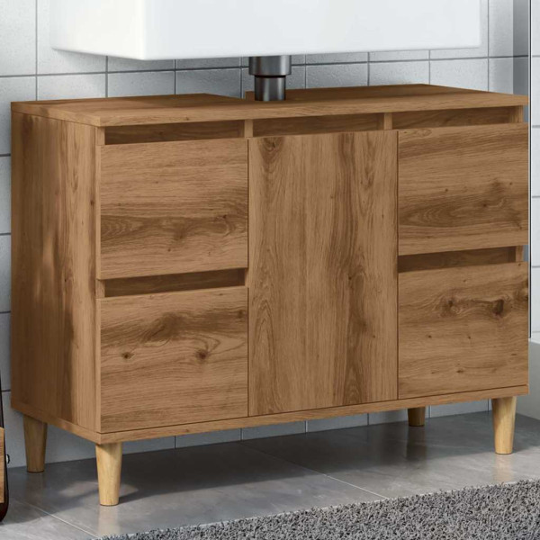 Mueble de lavabo madera ingeniería roble artisan 80x33x60 cm D