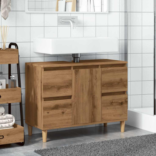 Mueble de lavabo madera ingeniería roble artisan 80x33x60 cm M 3