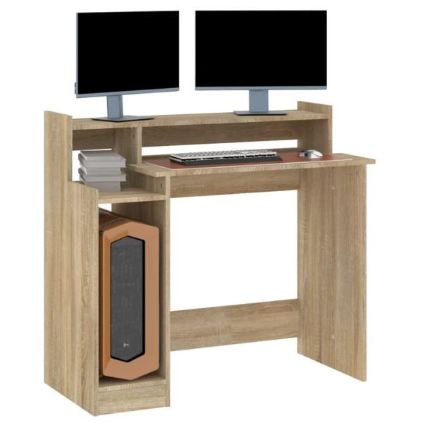 Escritorio con LED madera contrachapada roble sonoma 97x45x90cm D