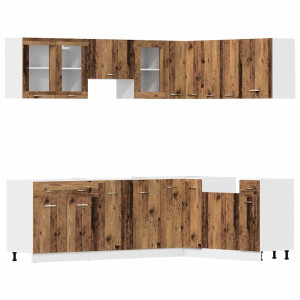 Mueble de cocina 11 piezas madera contrachapada madera vieja H