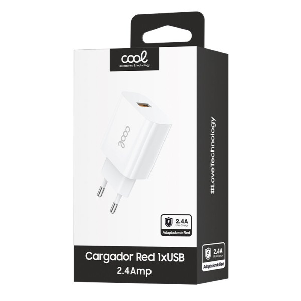 Adaptador vermelho 1x USB Universal COOL (2,4 Amp) Branco M 2