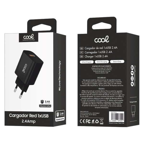 Adaptador vermelho 1x USB Universal COOL (2,4 Amp) Preto M 4