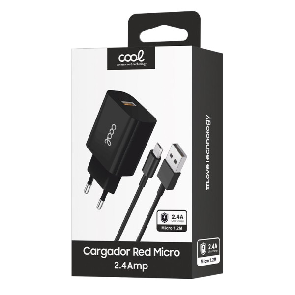 Cargador Red Conector Micro-usb COOL Universal 2.4Amp Kit 2 en 1 Negro M 2