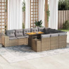 Set sofás jardín y cojines 10 pzas ratán sintético acacia beige 1