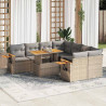 Set sofás jardín y cojines 9 pzas ratán sintético acacia beige 1