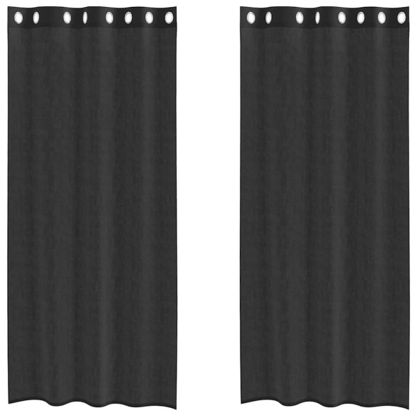 Cortinas de voile com ilhós 2 pcs preto 140x225 cm M 2