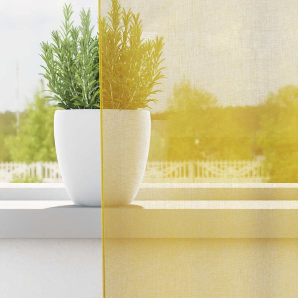 Cortinas de voile com bolsos para varão 2 pcs amarelo M 3