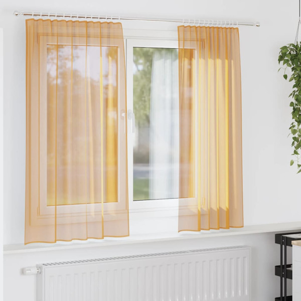 Cortinas de gasa con trabillas 2 uds naranja 140x140 cm D
