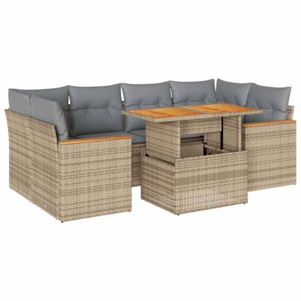 Set sofás jardín y cojines 6 pzas ratán sintético acacia beige M 2