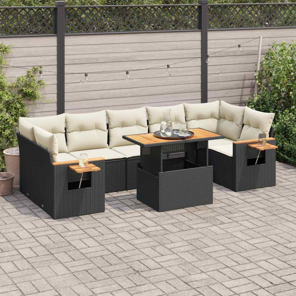 Set sofás jardín y cojines 8 pzas ratán sintético acacia negro M 5