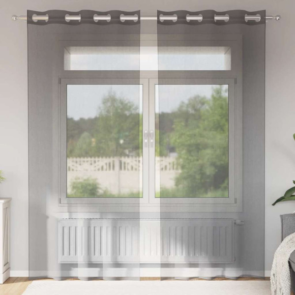 Cortinas de gasa con ojales 2 uds gris oscuro 140x225 cm D