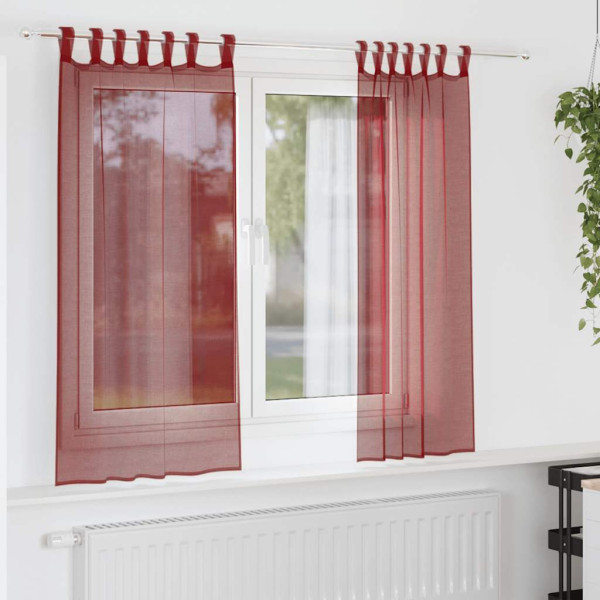 Cortinas de gasa con bolsillos para varillas 2 uds. rojo vino D