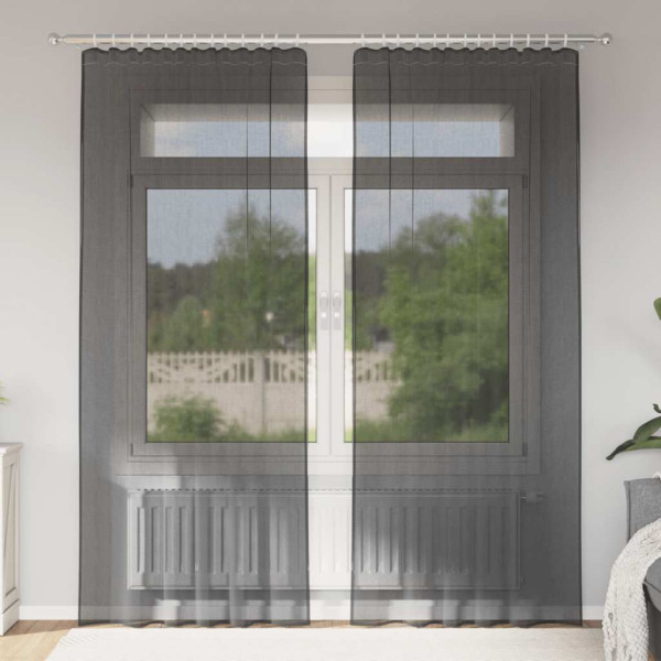 Cortinas de gasa con trabillas 2 uds. negro D