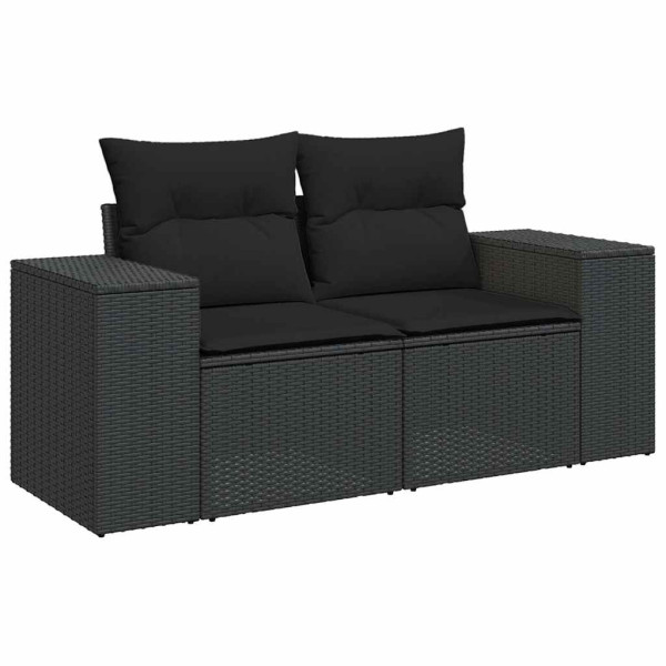 Set sofás jardín y cojines 10 pzas ratán sintético acacia negro M 5