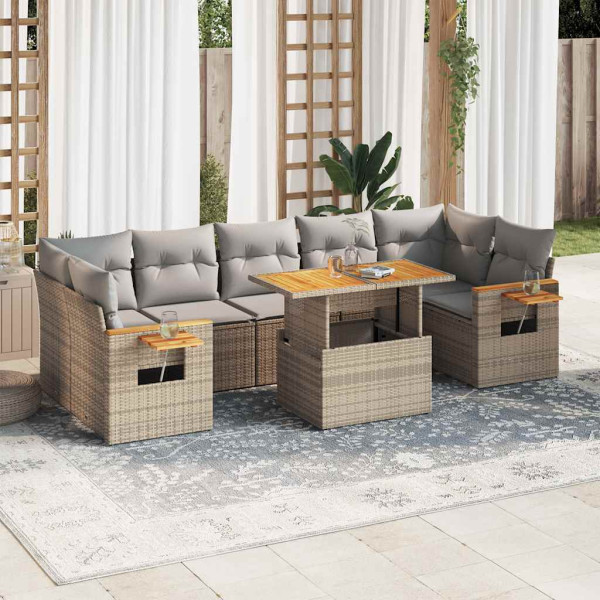 Set sofás jardín y cojines 8 pzas ratán sintético acacia beige D