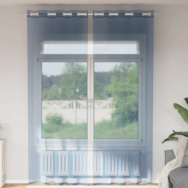 Cortinas de gasa con ojales 2 uds azul real D