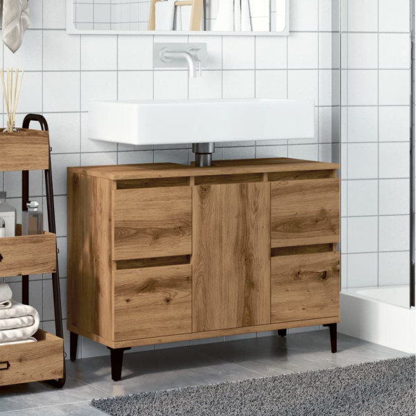 Mueble de lavabo madera ingeniería roble artisan 80x33x60 cm M 3
